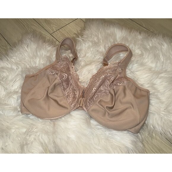 Glamorise 1245 Wonderwire Front Close Bra Unlined UW Lace Womens 38DD Beige New - Picture 1 of 6